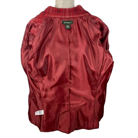 Eddie Bauer Vintage Red Plaid Blazer Wool Academic Professor Holiday Christmas L - Picture 9 of 13